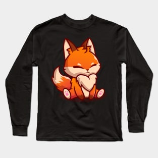 Cute Fox Sitting Cartoon Long Sleeve T-Shirt